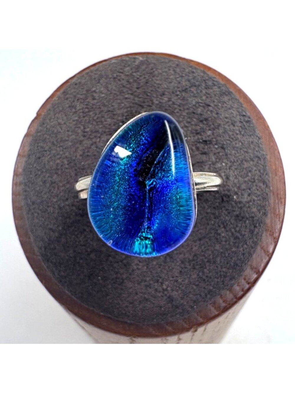 VTG Sterling Silver 925 Blue Dichroic Glass Bezel Set Statement Ring Size 7